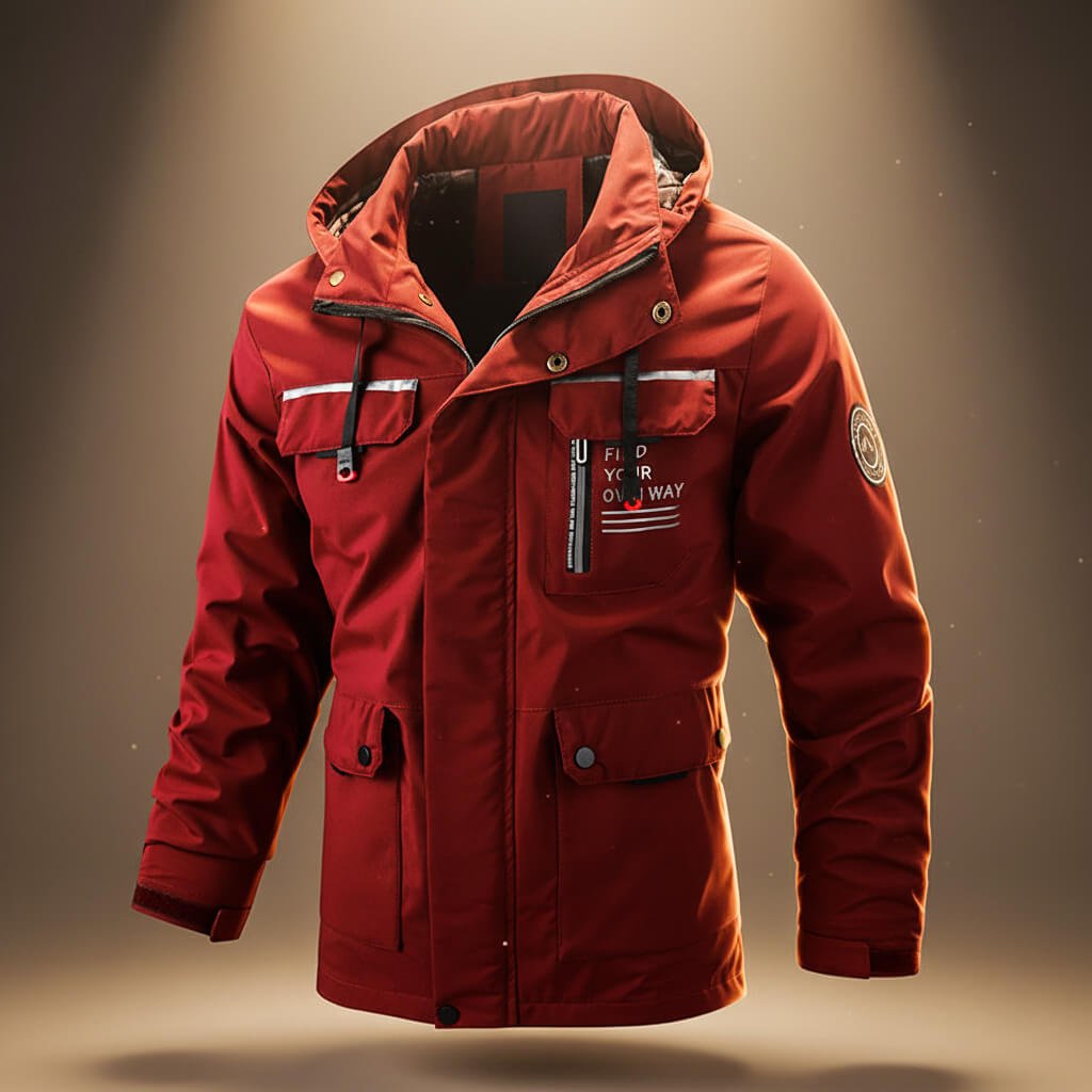 Men’s Hooded Utility Jacket with Multi Pockets and Check Lining