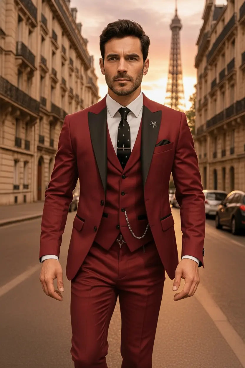 Men's Three Piece Suit Woven Fabric Peak Lapel Slim Fit Evening