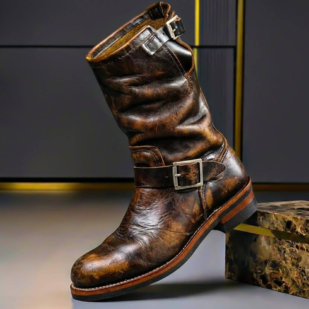 Rafferty | Men's Engineer Boots with Buckle Straps and Distressed Vintage Finish