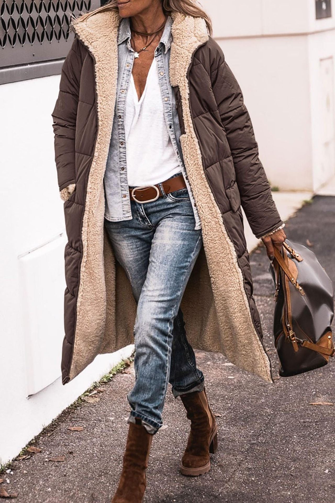 Women's Reversible Puffer Coat Sherpa Lined Hooded