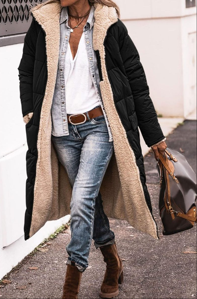 Women's Reversible Puffer Coat Sherpa Lined Hooded