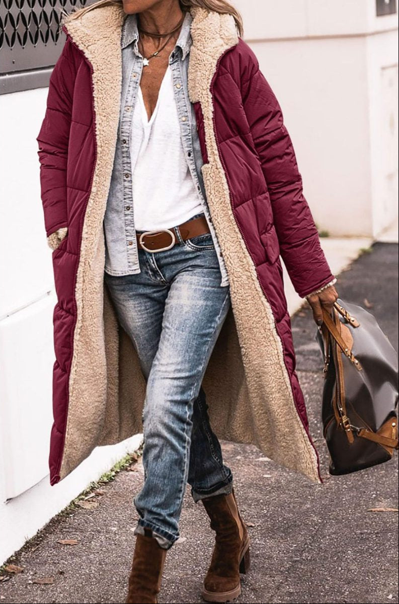 Women's Reversible Puffer Coat Sherpa Lined Hooded