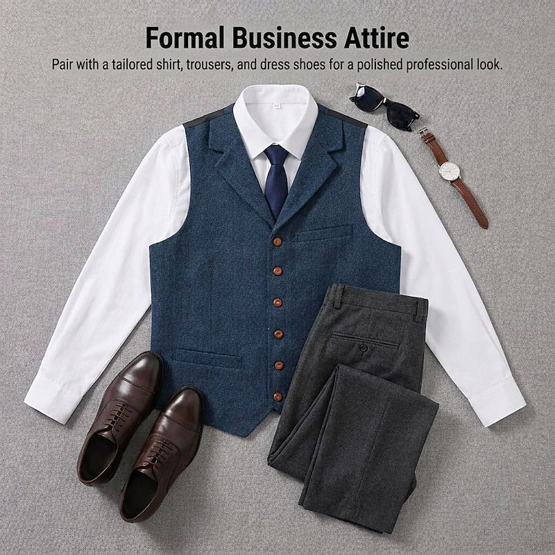 Basil | Men's Tailored Herringbone Button Waistcoat