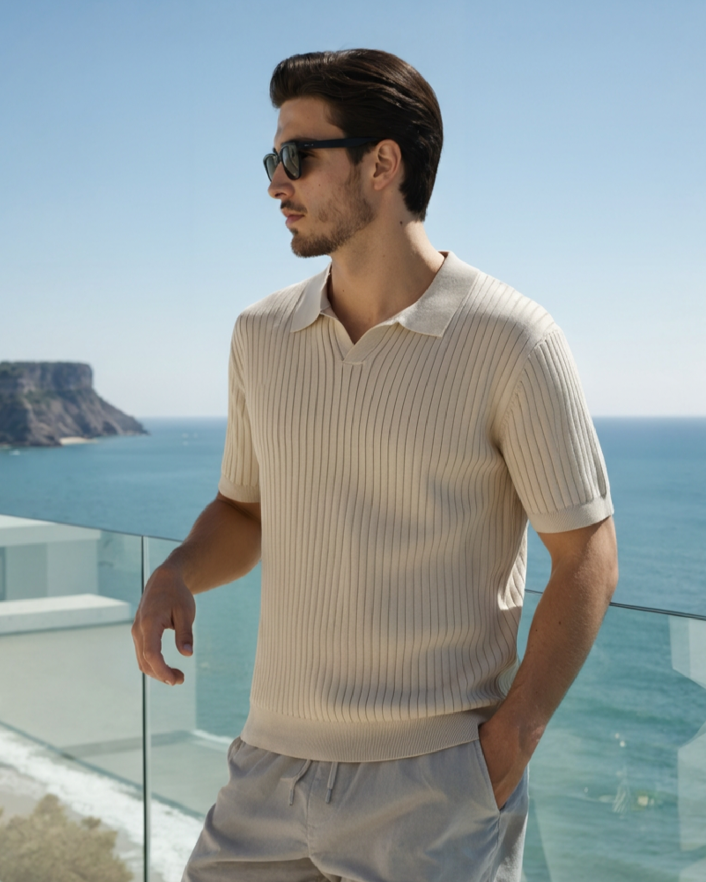 Alaric / Men’s Ribbed Knit Polo Shirt