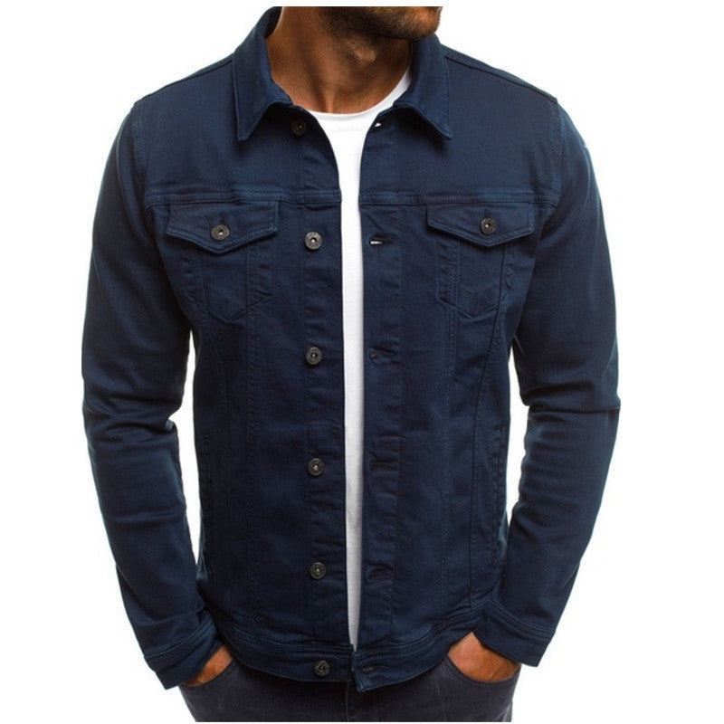 Men's Denim Jacket Cotton Button Front Dual Chest Pocket Slim Fit