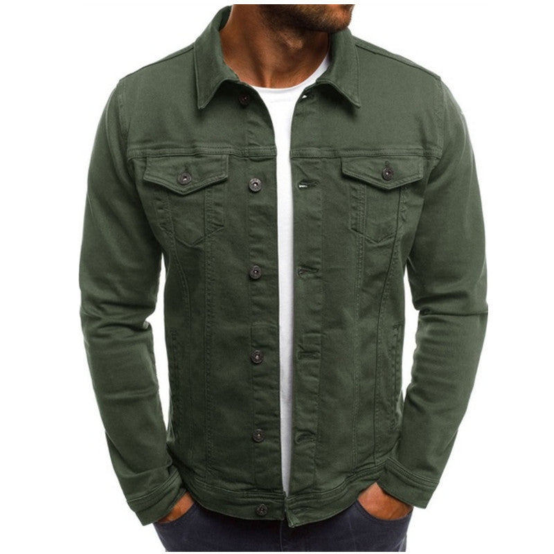 Men's Denim Jacket Cotton Button Front Dual Chest Pocket Slim Fit