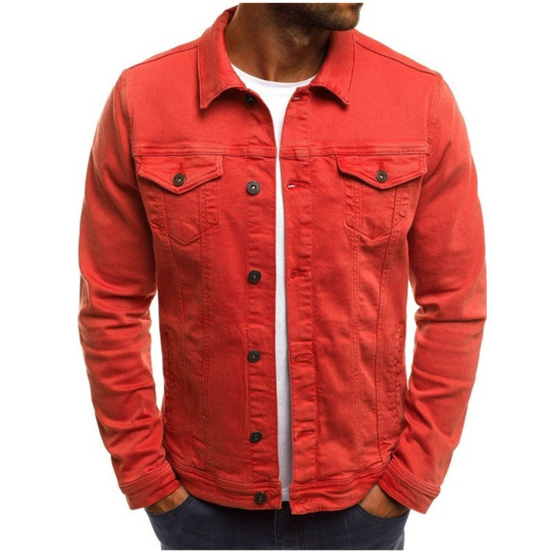 Men's Denim Jacket Cotton Button Front Dual Chest Pocket Slim Fit