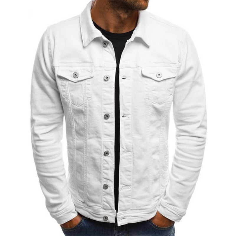 Men's Denim Jacket Cotton Button Front Dual Chest Pocket Slim Fit