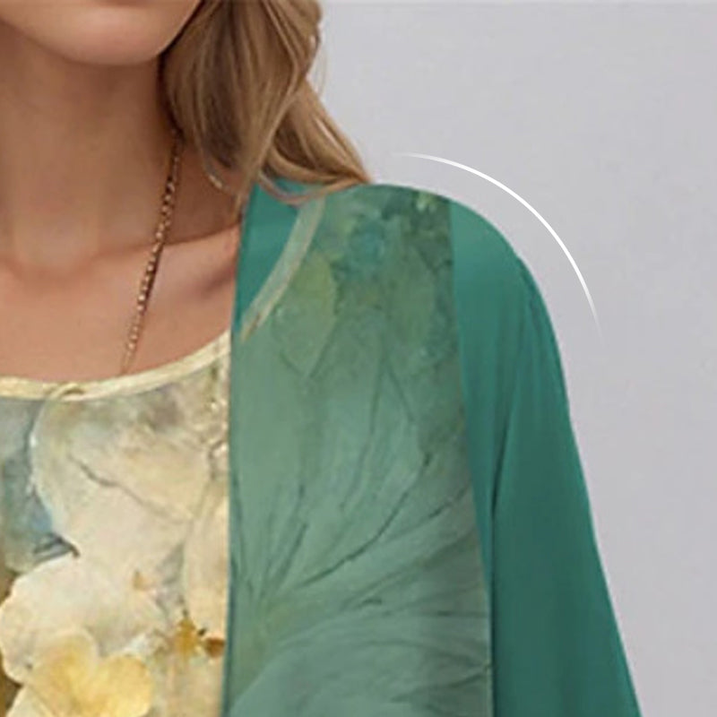 Women's Layered Midi Dress  Chiffon Fabric Open Front Duster