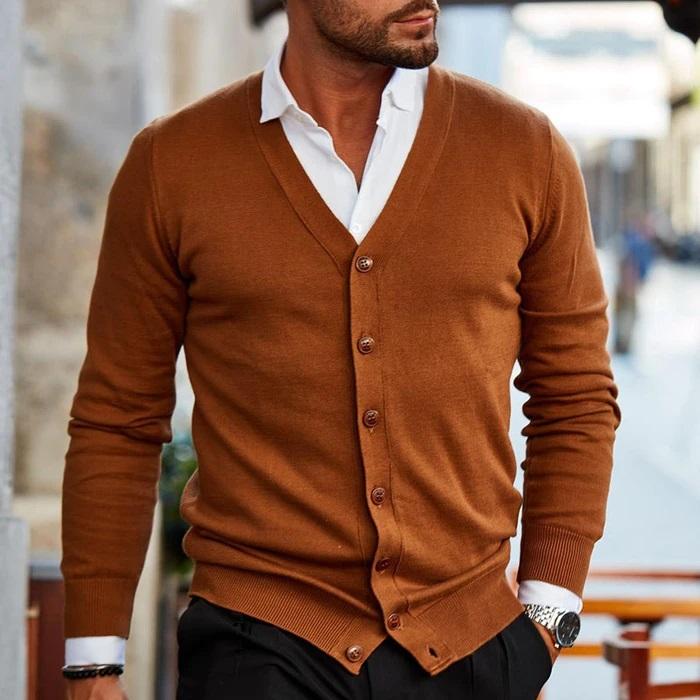 Cardigan Men's Knit Fabric Button Front Design