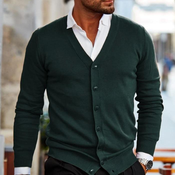 Cardigan Men's Knit Fabric Button Front Design
