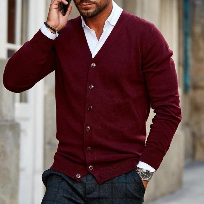 Cardigan Men's Knit Fabric Button Front Design