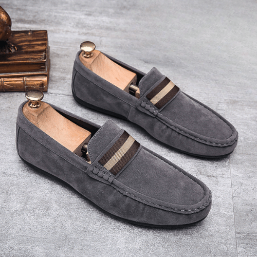 Men's Suede Loafers H Buckle Moccasin Toe Slip On Smart Casual