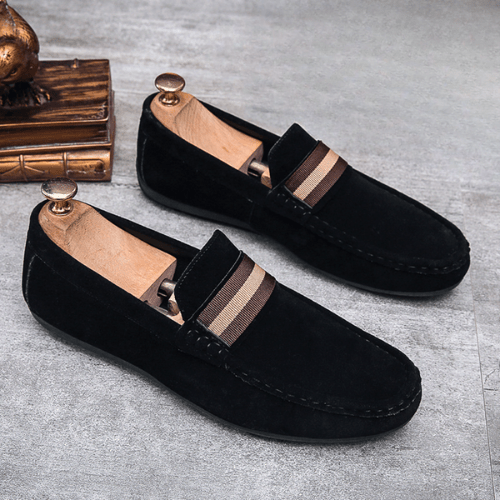 Men's Suede Loafers H Buckle Moccasin Toe Slip On Smart Casual