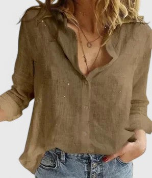 Women's Shirt Linen Button Down Lapel Collar