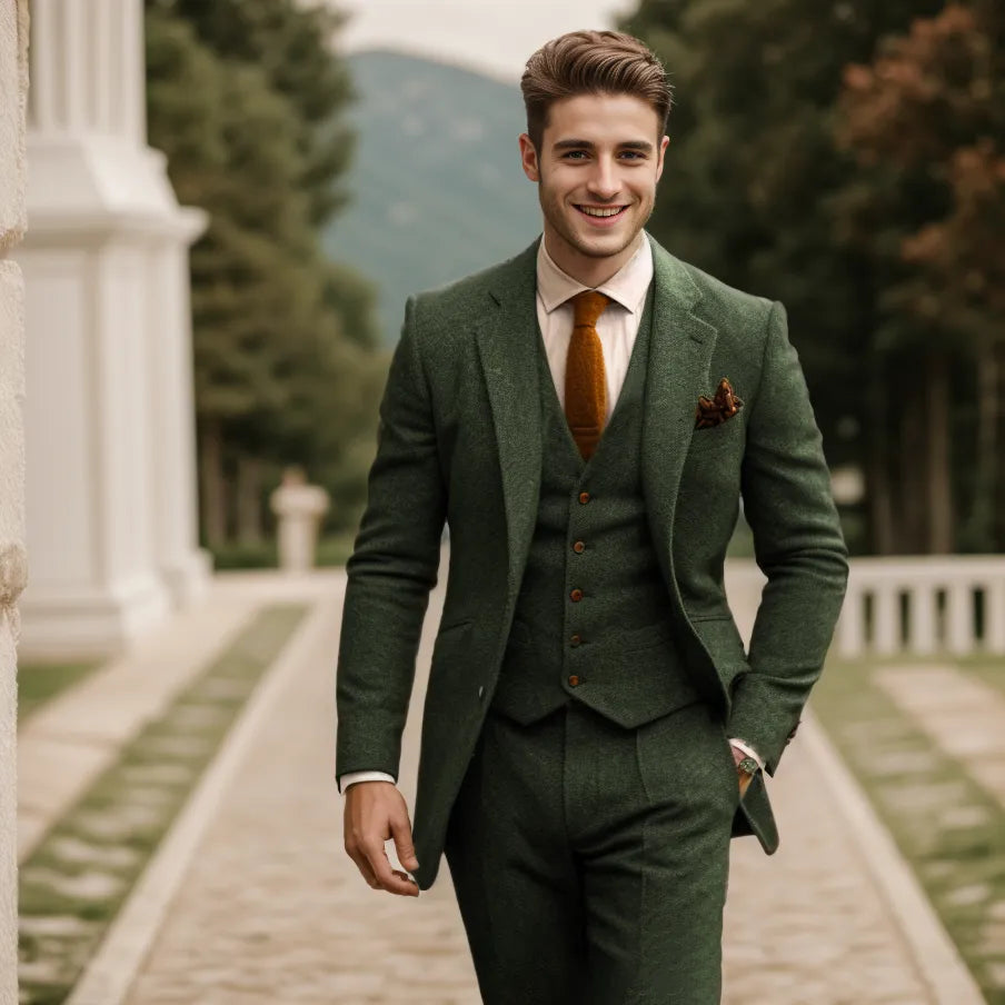 Montgomery | Men's Tweed-Style Three-Piece Wedding Suit - product photo 10