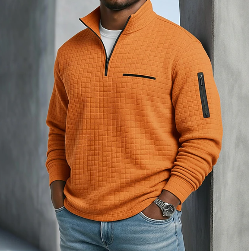 Percival men's long sleeve waffle-knit jumper in Orange