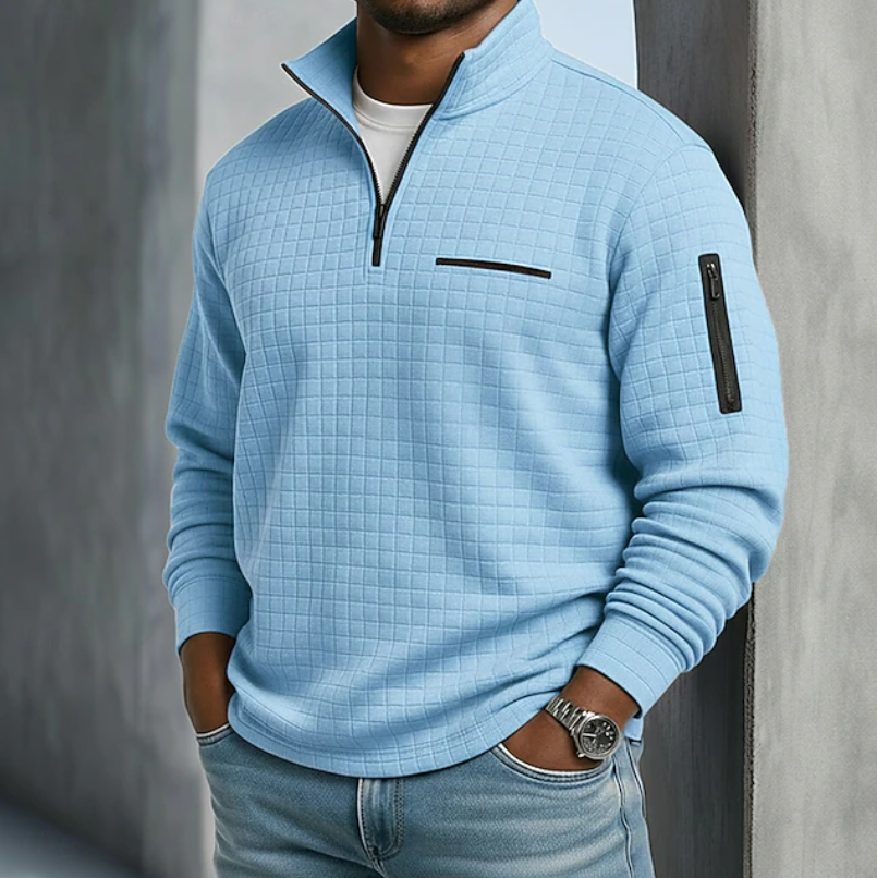 Percival men's long sleeve waffle-knit jumper in Blue