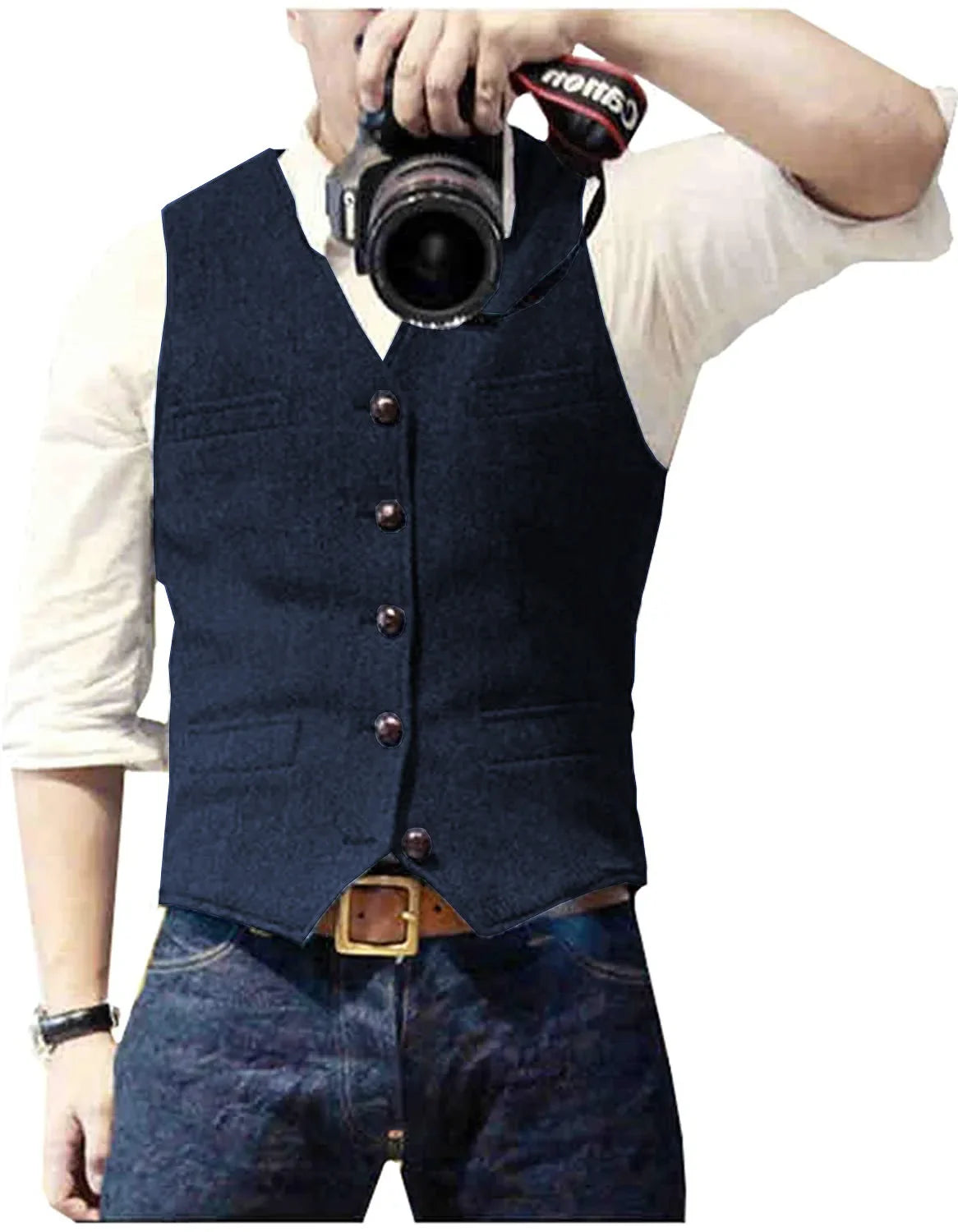 Classic herringbone waistcoat in navy blue