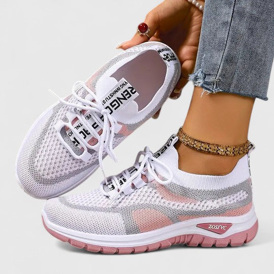 Women's Mesh Sneakers Lace Up Cushioned Sole Breathable Walking