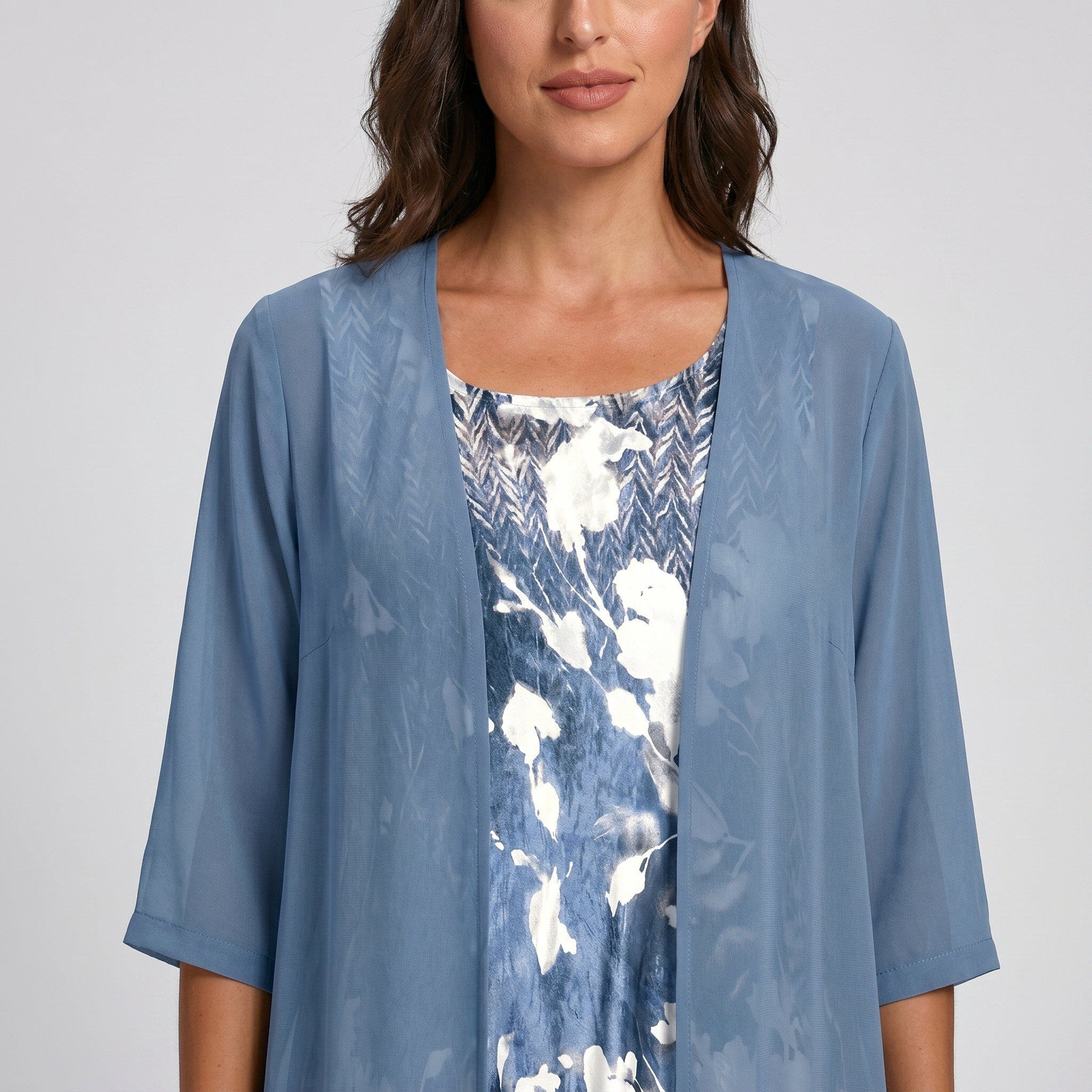Women's Layered Midi Dress  Chiffon Fabric Open Front Duster