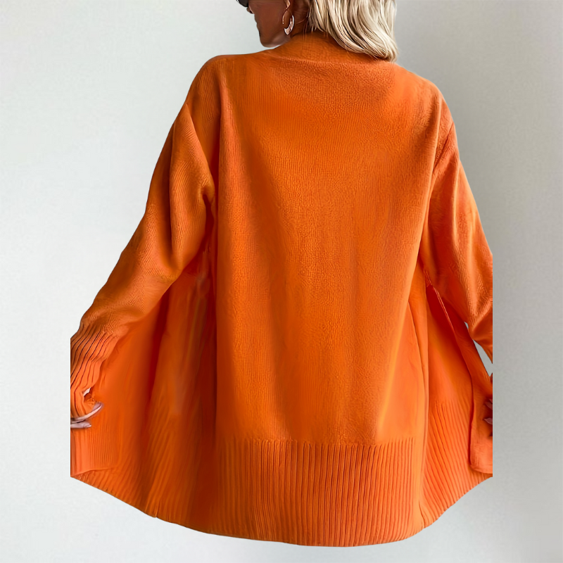 Women's open-front ribbed cardigan in khaki, front view
