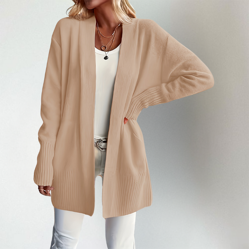 Women's open-front ribbed cardigan in white, front view