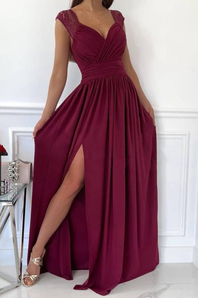 Women's Wrap Maxi Dress with V-Neck and Side Split