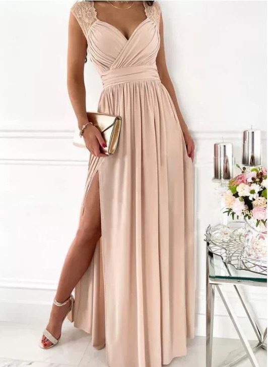 Women's Wrap Maxi Dress with V-Neck and Side Split