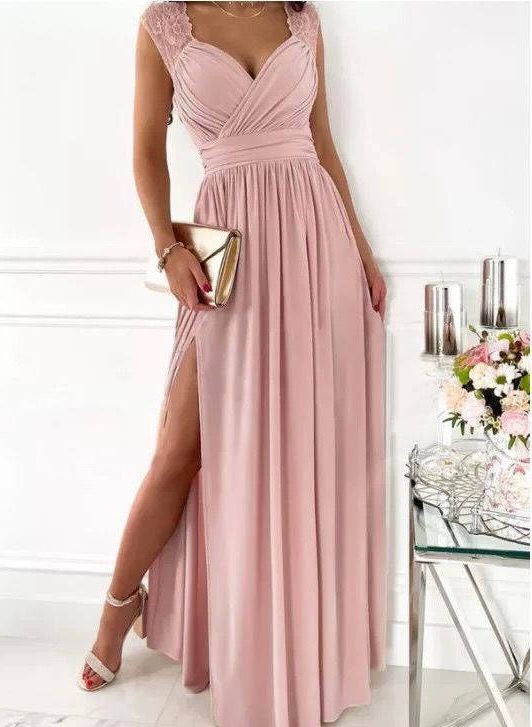 Women's Wrap Maxi Dress with V-Neck and Side Split