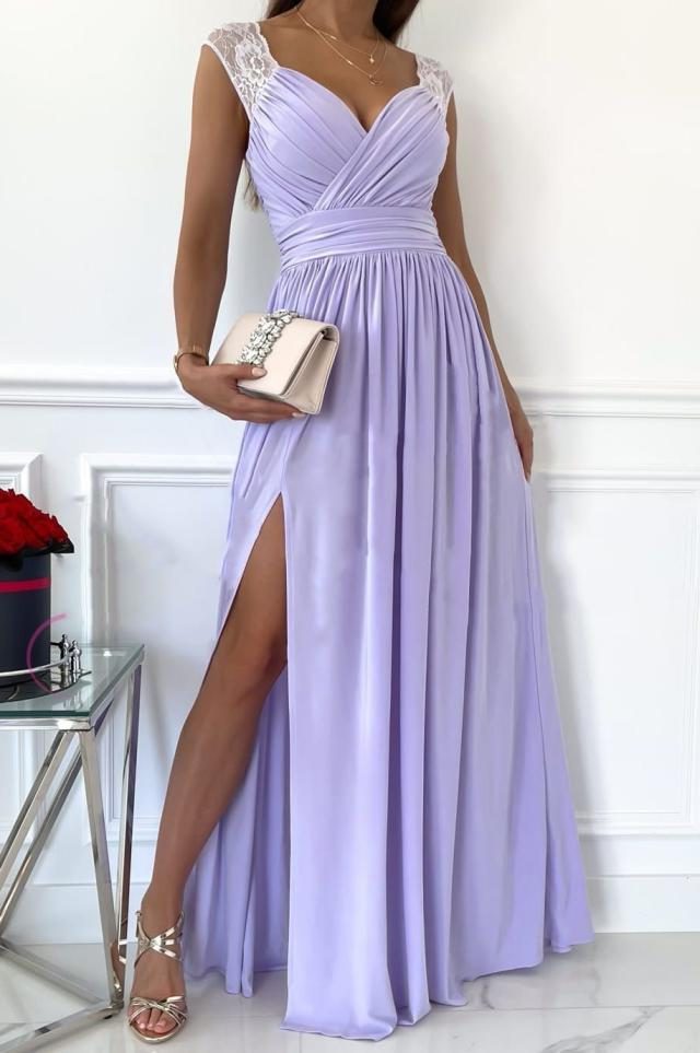 Women's Wrap Maxi Dress with V-Neck and Side Split