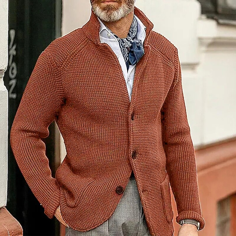 Sterling | Men's Waffle-Textured Stand-Collar Button Cardigan